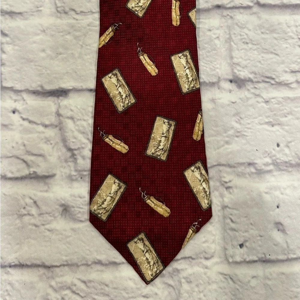 Zianetti Italian Silk Tie Golf Red Vintage Golfer Luxury Designer Tan Golf Clubs